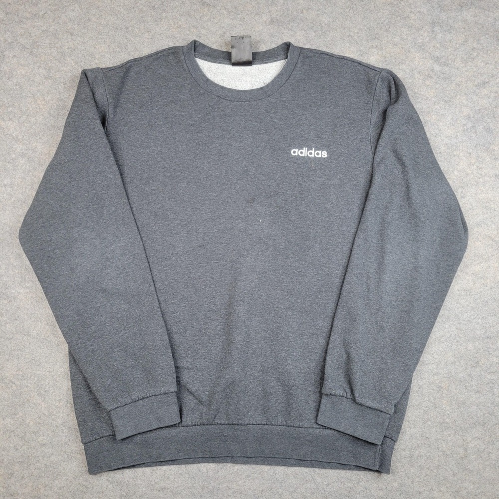 Adidas Sweatshirt Mens‎ Large Gray Fleece Pullover Crewneck Logo Athletic